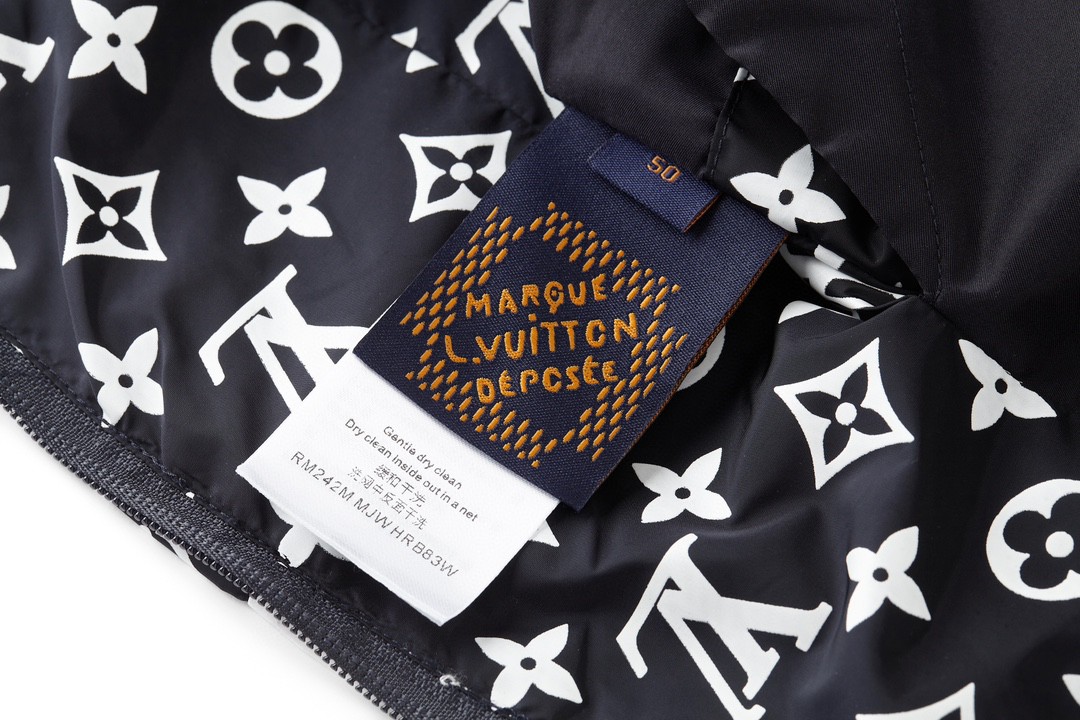 LOUIS VUITTON 拼接绳索刺绣满印立领拉链夹克 长袖 外套 灰白色 1AFWJL