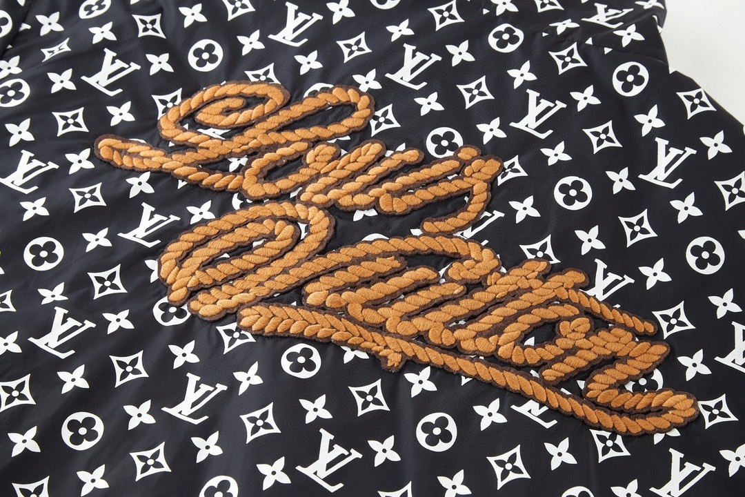 LOUIS VUITTON 拼接绳索刺绣满印立领拉链夹克 长袖 外套 灰白色 1AFWJL