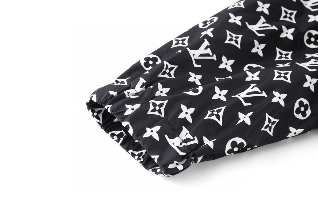 LOUIS VUITTON 拼接绳索刺绣满印立领拉链夹克 长袖 外套 灰白色 1AFWJL