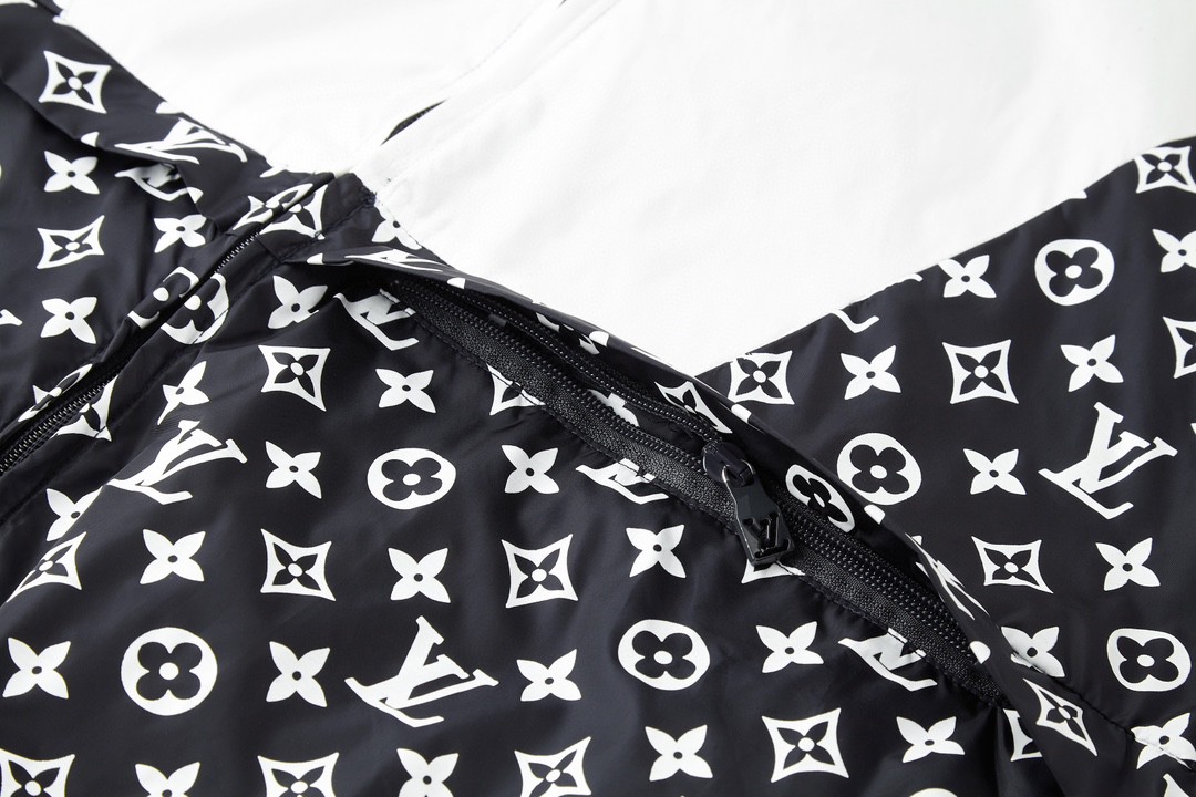 LOUIS VUITTON 拼接绳索刺绣满印立领拉链夹克 长袖 外套 灰白色 1AFWJL