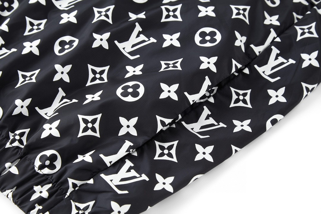 LOUIS VUITTON 拼接绳索刺绣满印立领拉链夹克 长袖 外套 灰白色 1AFWJL