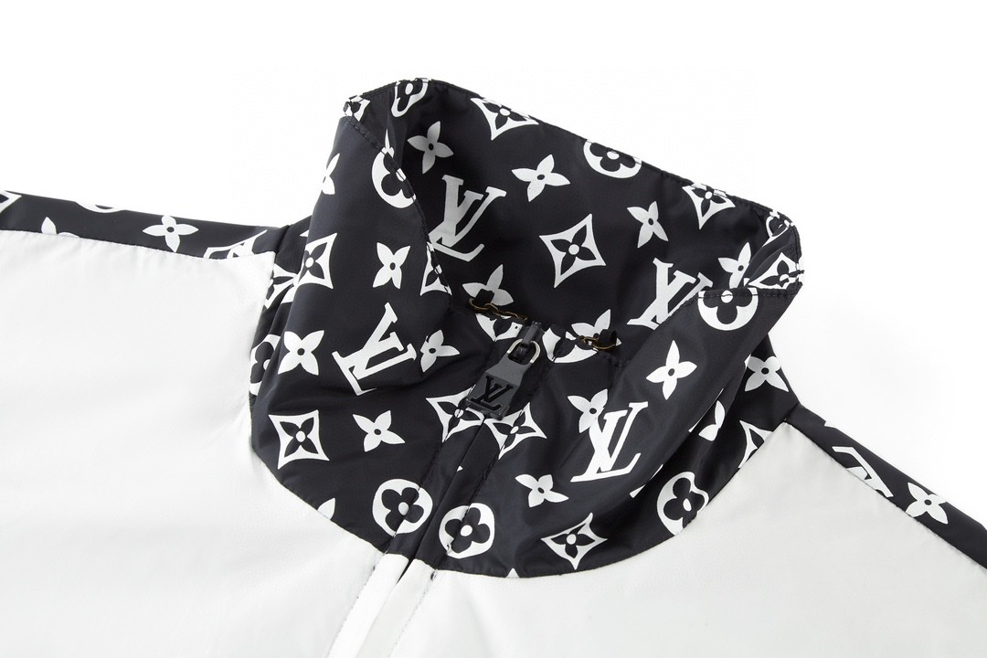 LOUIS VUITTON 拼接绳索刺绣满印立领拉链夹克 长袖 外套 灰白色 1AFWJL