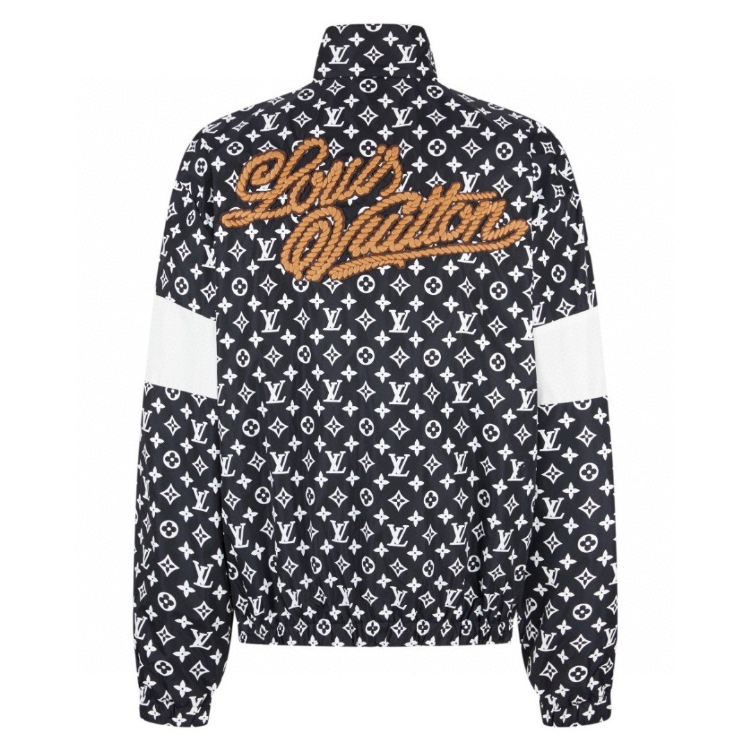 LOUIS VUITTON 拼接绳索刺绣满印立领拉链夹克 长袖 外套 灰白色 1AFWJL