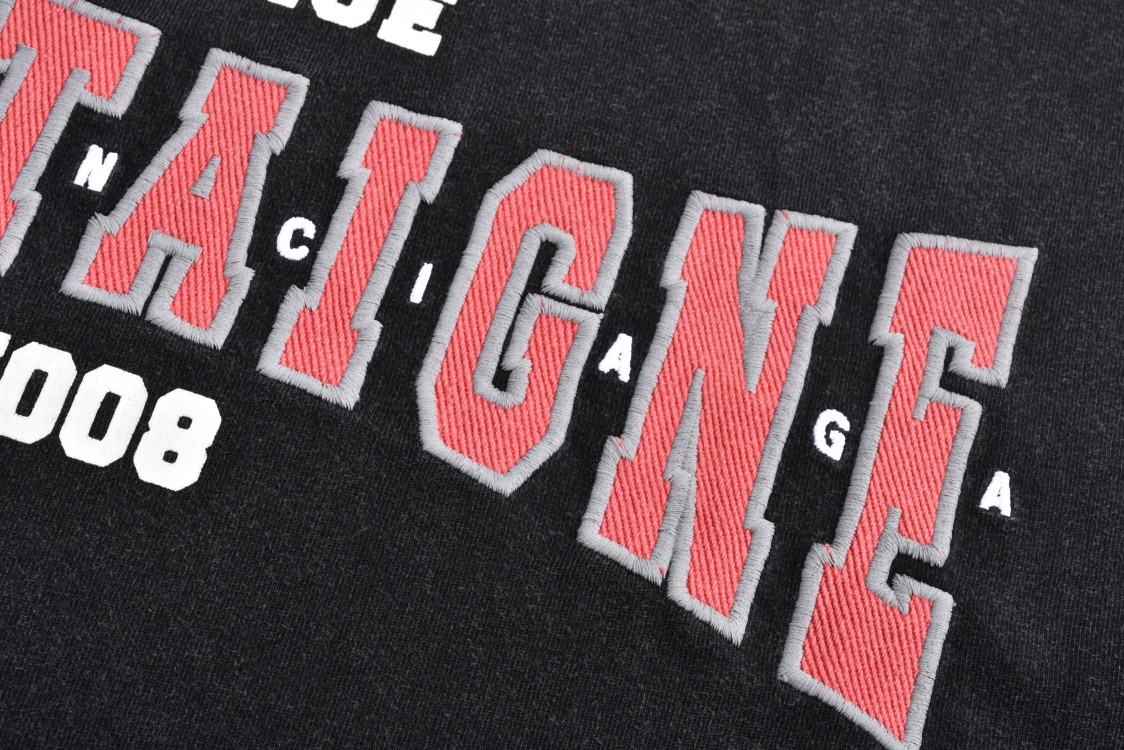 Balenciaga 巴黎世家 做旧水洗红色字母logo刺绣圆领短袖 T恤 夏季 黑色 787349TRVN31048