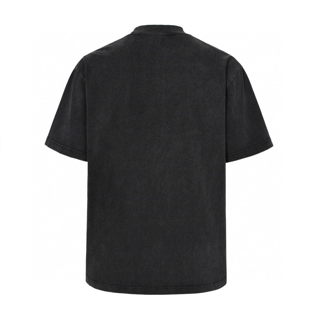 Balenciaga 巴黎世家 做旧水洗红色字母logo刺绣圆领短袖 T恤 夏季 黑色 787349TRVN31048