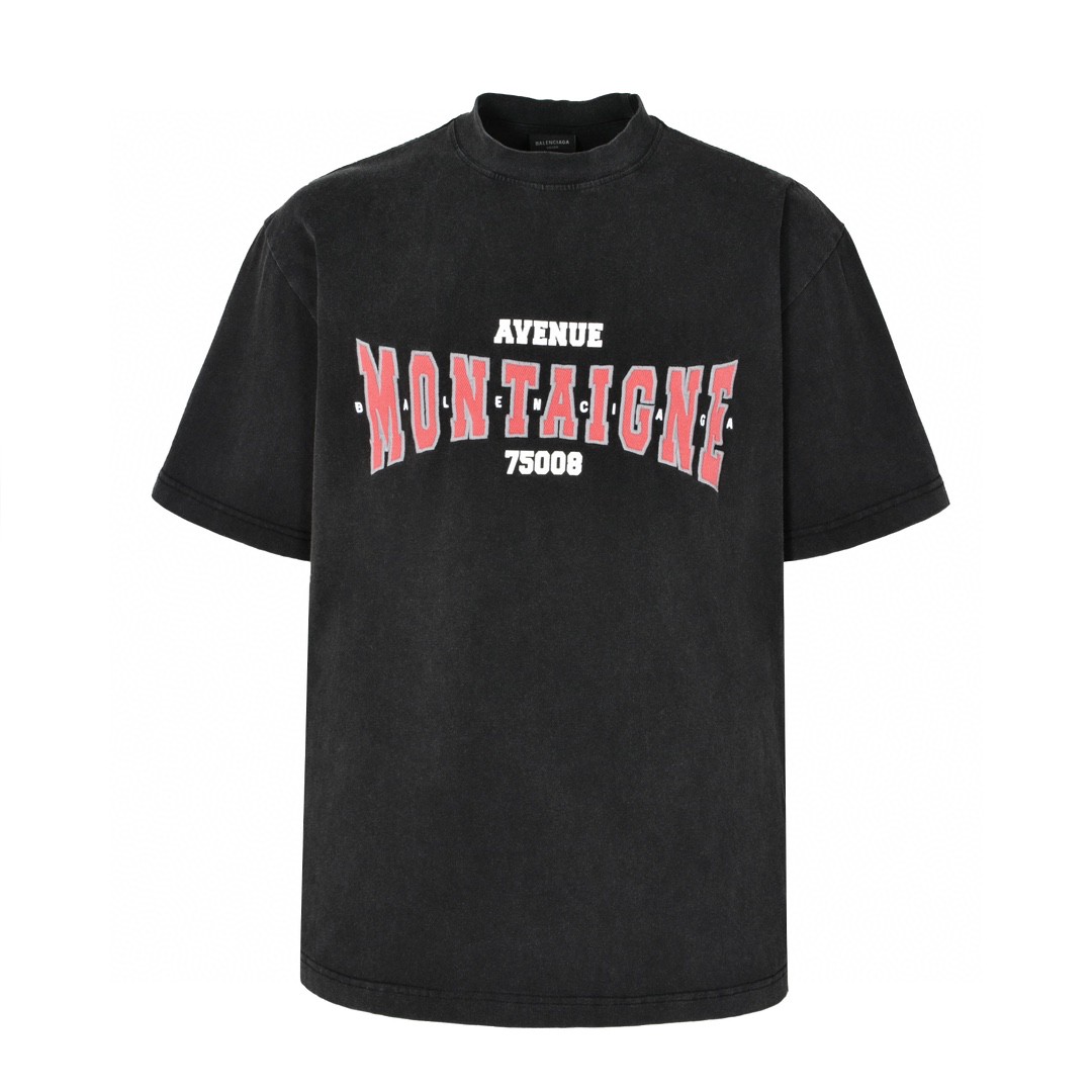 Balenciaga 巴黎世家 做旧水洗红色字母logo刺绣圆领短袖 T恤 夏季 黑色 787349TRVN31048