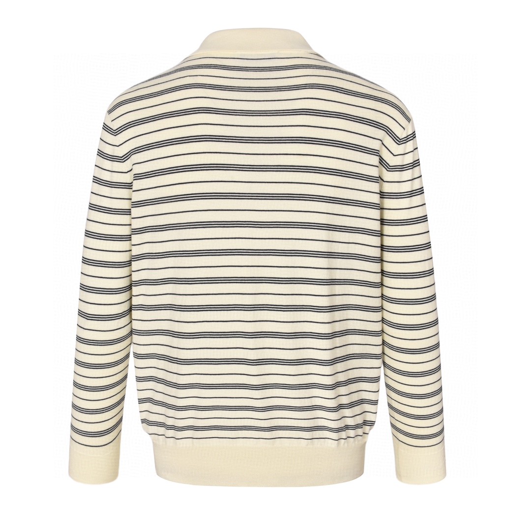 MIU MIU 缪缪 条纹Polo领针织衫 毛衣 长袖 米白色 黑蓝色 MML951-140V-F0304-S-OOO