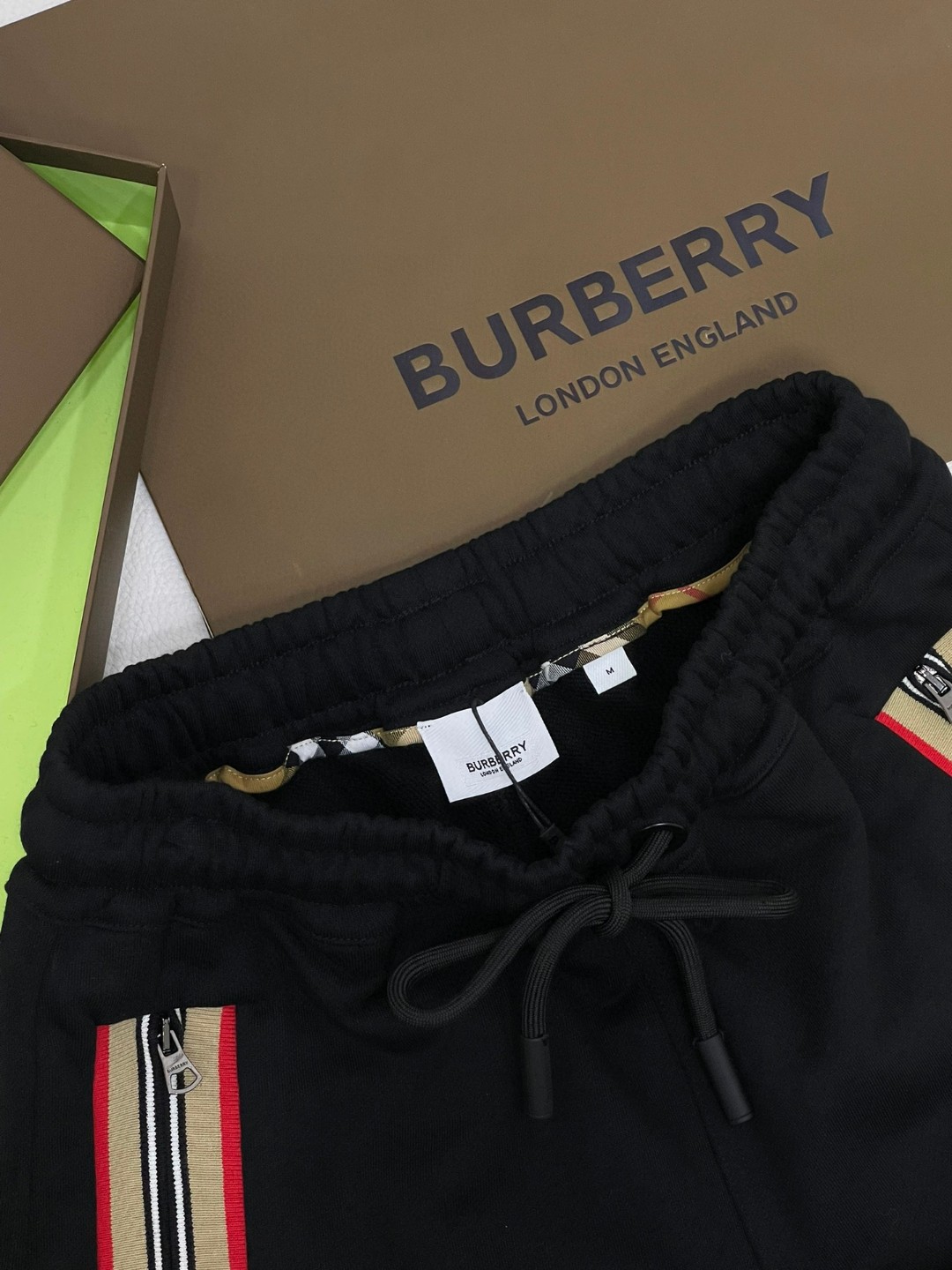 Burberry 巴宝莉 格纹拉链松紧腰束脚运动裤 裤子 休闲裤 长裤 黑色 80996211