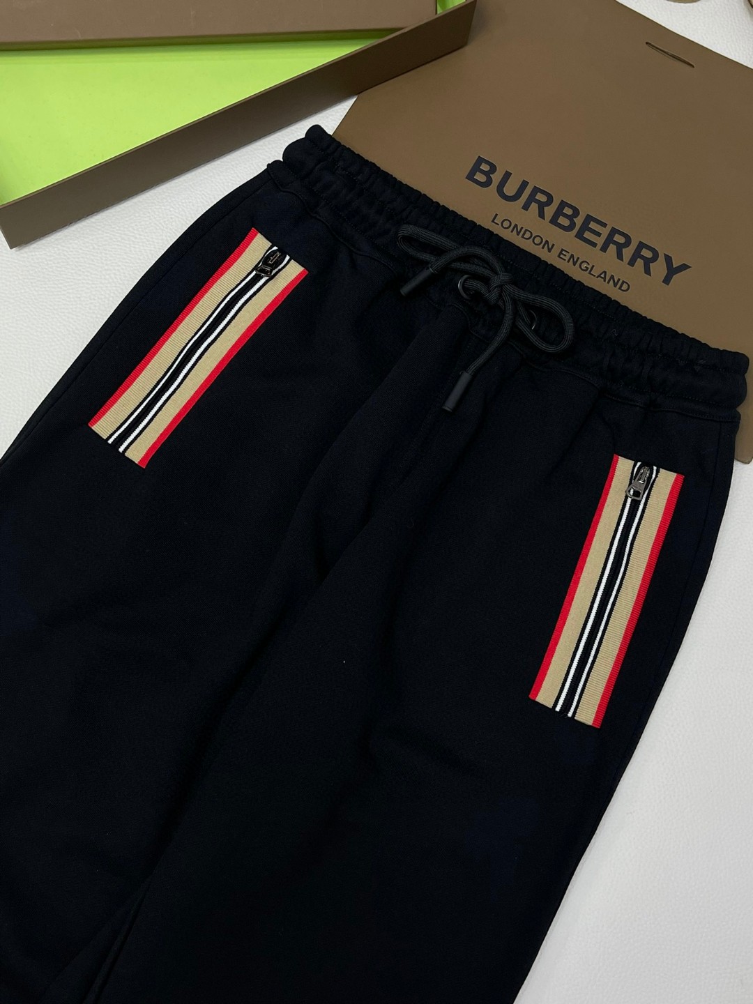Burberry 巴宝莉 格纹拉链松紧腰束脚运动裤 裤子 休闲裤 长裤 黑色 80996211