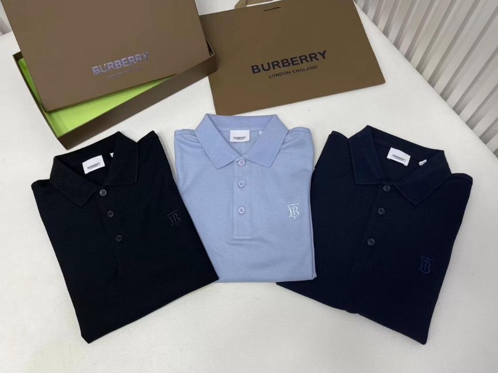 Burberry 巴宝莉 纯色字母刺绣logoPolo衫 长袖 T恤 黑色 藏蓝色 蓝色 80219471