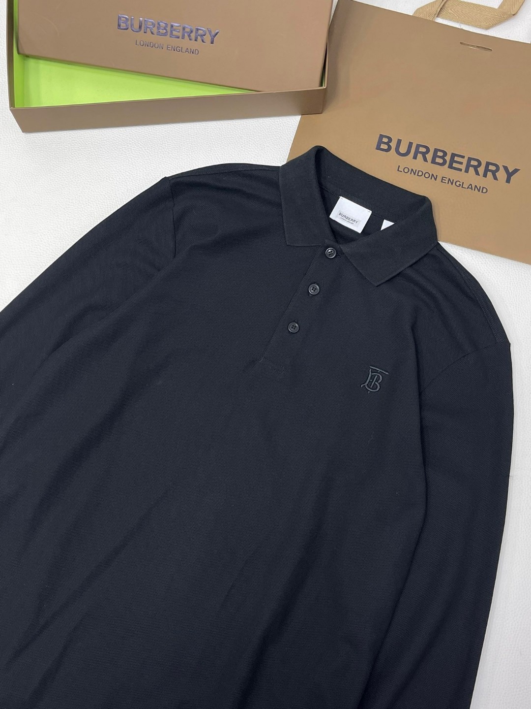 Burberry 巴宝莉 纯色字母刺绣logoPolo衫 长袖 T恤 黑色 藏蓝色 蓝色 80219471