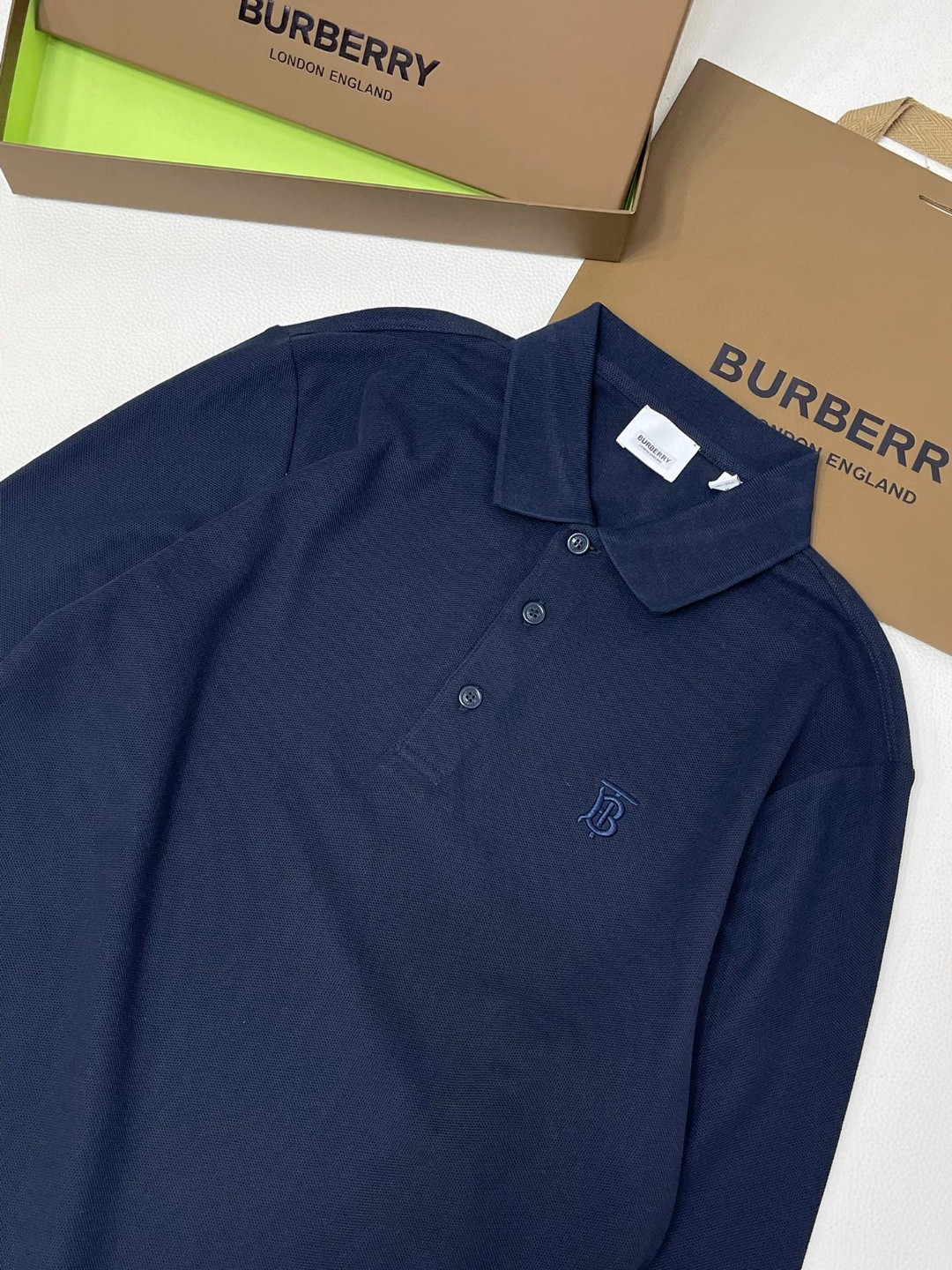 Burberry 巴宝莉 纯色字母刺绣logoPolo衫 长袖 T恤 黑色 藏蓝色 蓝色 80219471