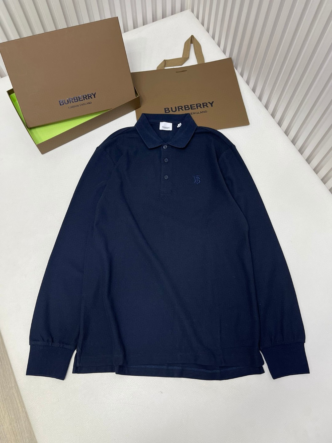 Burberry 巴宝莉 纯色字母刺绣logoPolo衫 长袖 T恤 黑色 藏蓝色 蓝色 80219471
