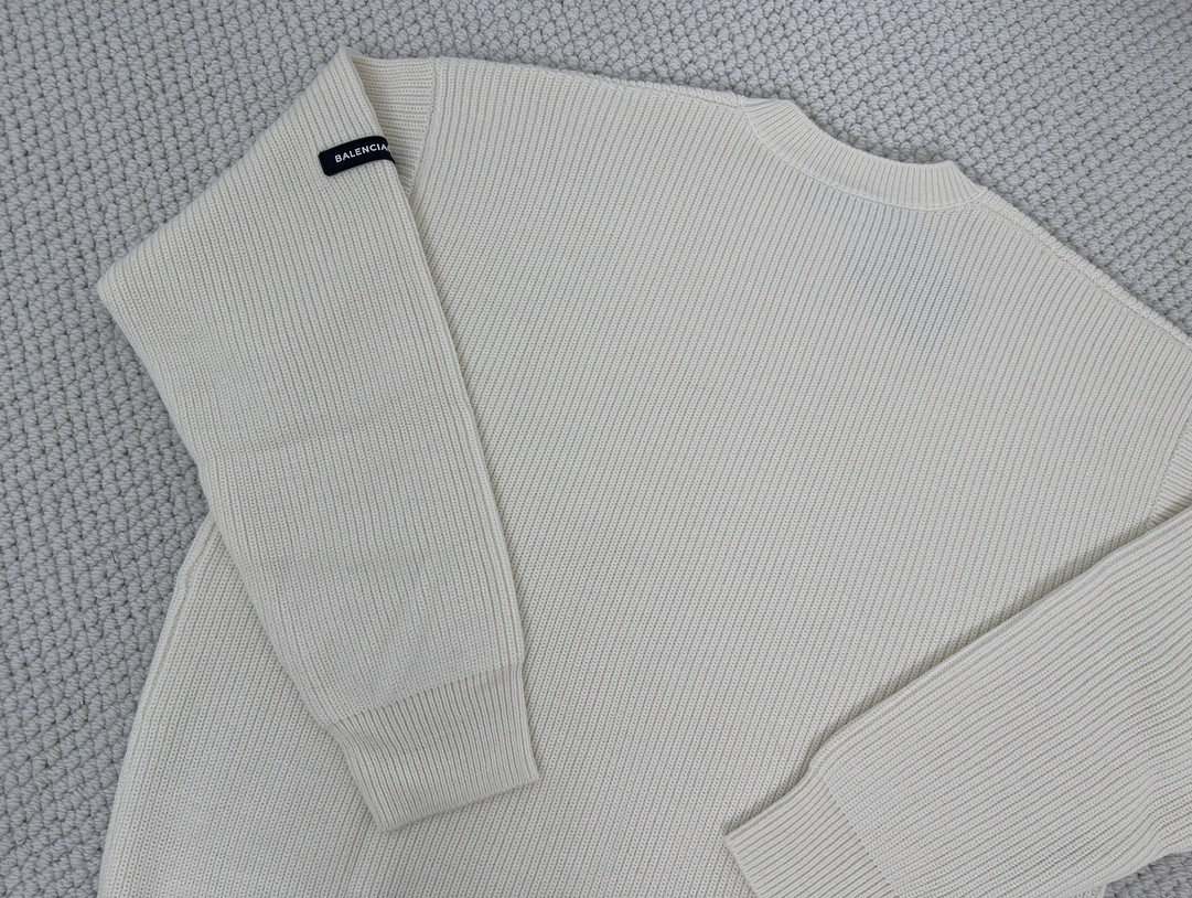 Balenciaga 巴黎世家 纯色袖标圆领毛衣 长袖 秋冬 黑色 白色 808454T17031000