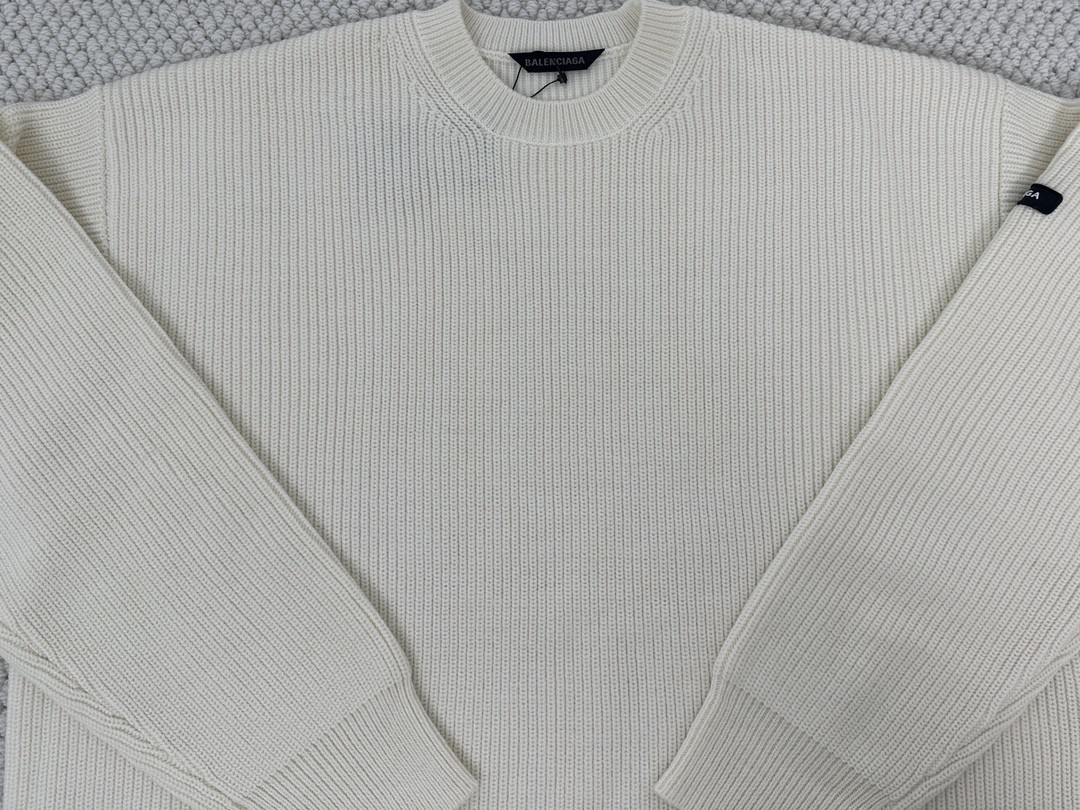 Balenciaga 巴黎世家 纯色袖标圆领毛衣 长袖 秋冬 黑色 白色 808454T17031000