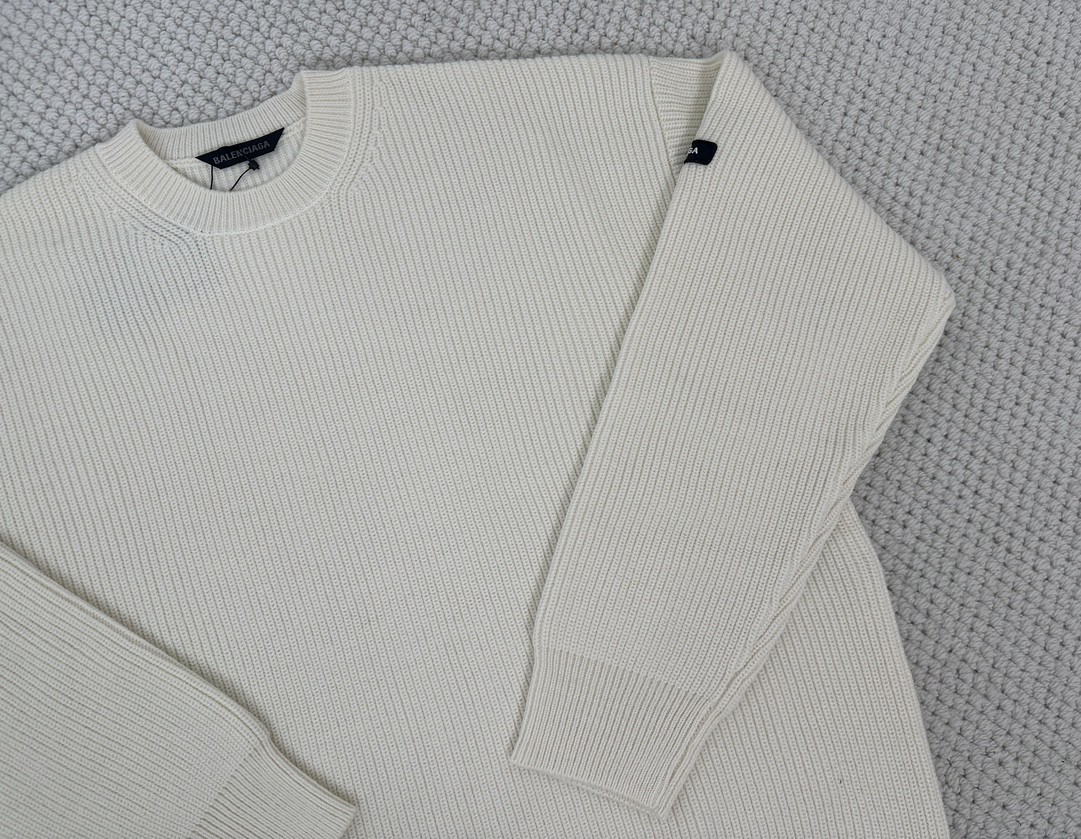 Balenciaga 巴黎世家 纯色袖标圆领毛衣 长袖 秋冬 黑色 白色 808454T17031000
