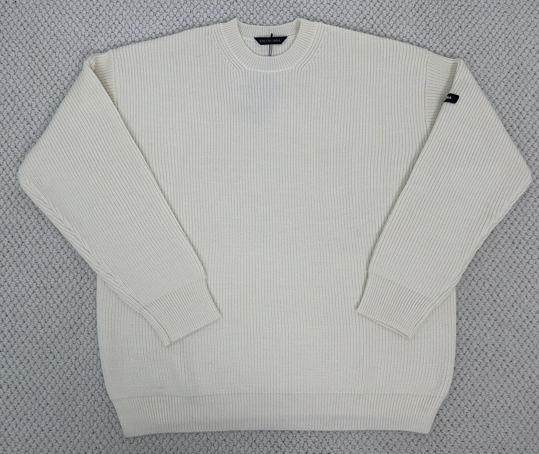 Balenciaga 巴黎世家 纯色袖标圆领毛衣 长袖 秋冬 黑色 白色 808454T17031000
