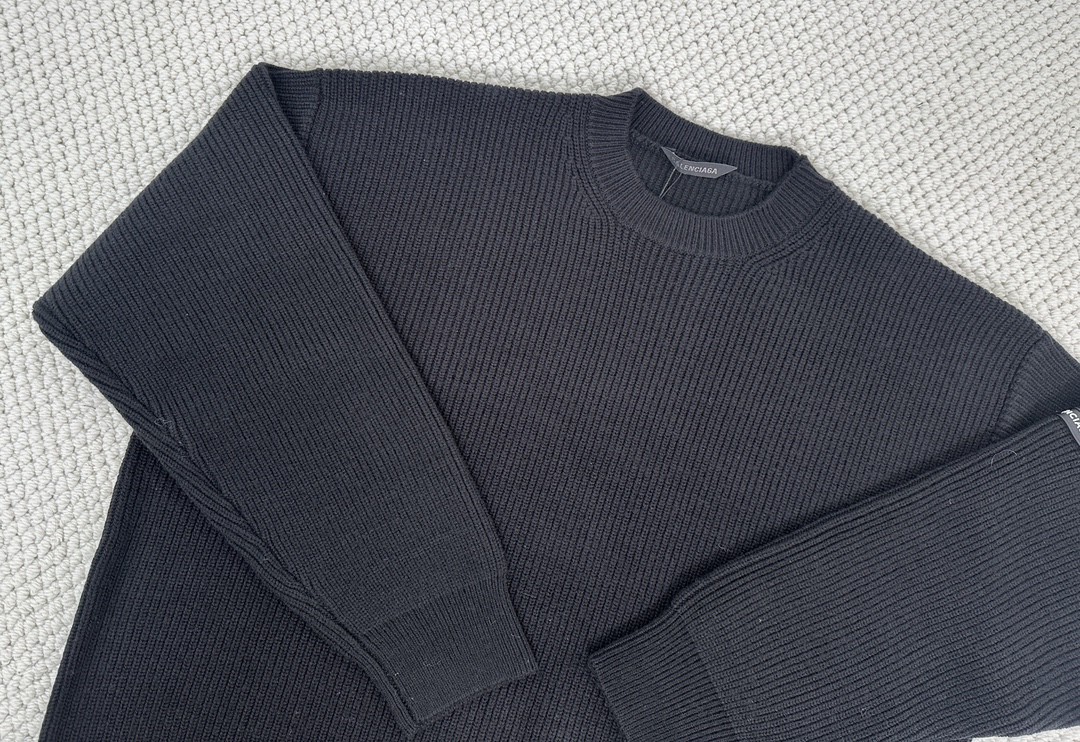Balenciaga 巴黎世家 纯色袖标圆领毛衣 长袖 秋冬 黑色 白色 808454T17031000