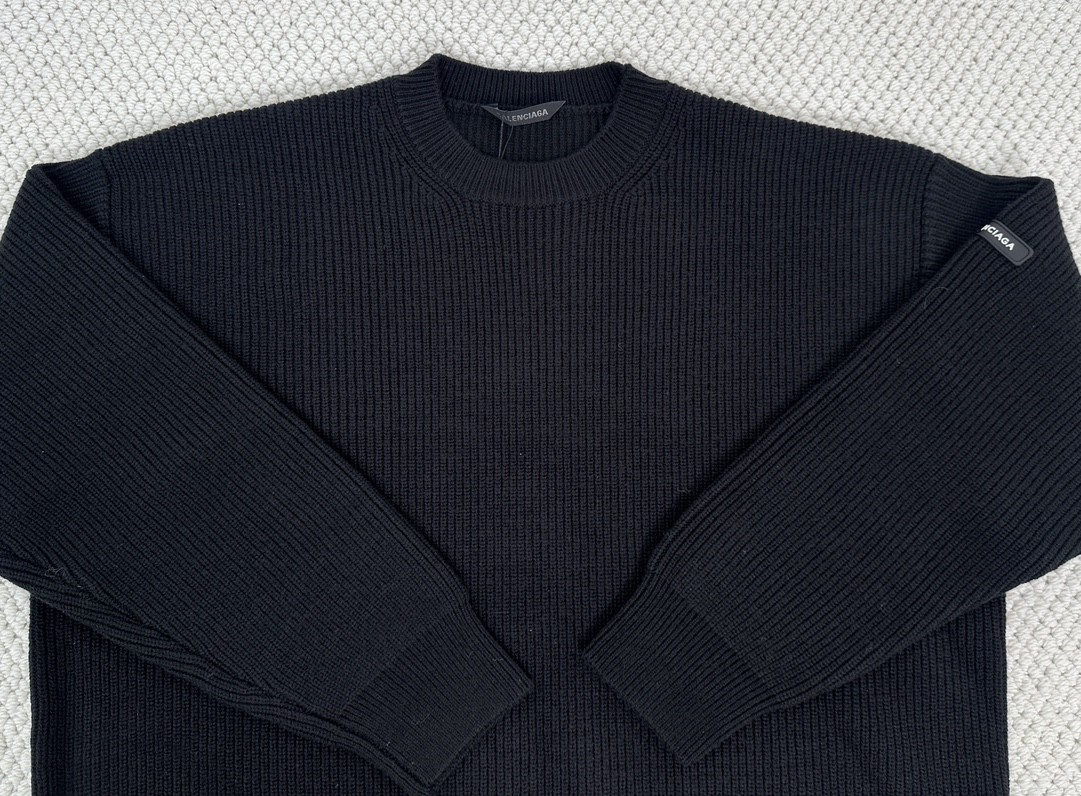 Balenciaga 巴黎世家 纯色袖标圆领毛衣 长袖 秋冬 黑色 白色 808454T17031000