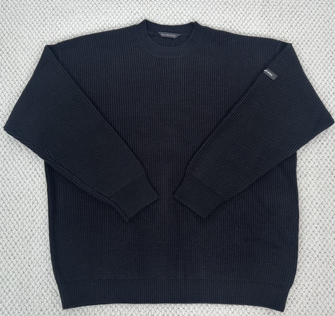 Balenciaga 巴黎世家 纯色袖标圆领毛衣 长袖 秋冬 黑色 白色 808454T17031000