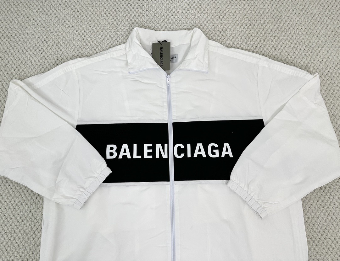 Balenciaga 巴黎世家 拼色字母logo印花拉链立领夹克 外套 长袖 秋冬 黑色 白色