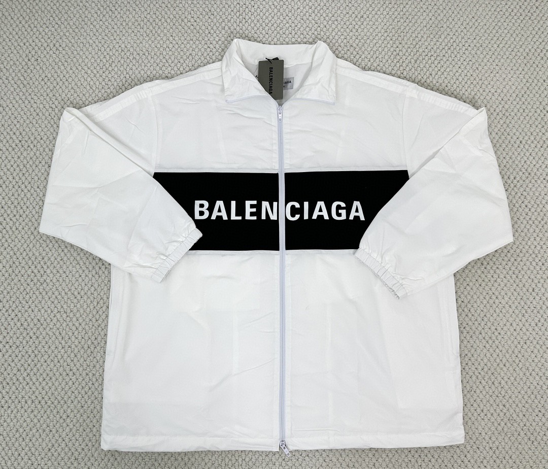Balenciaga 巴黎世家 拼色字母logo印花拉链立领夹克 外套 长袖 秋冬 黑色 白色
