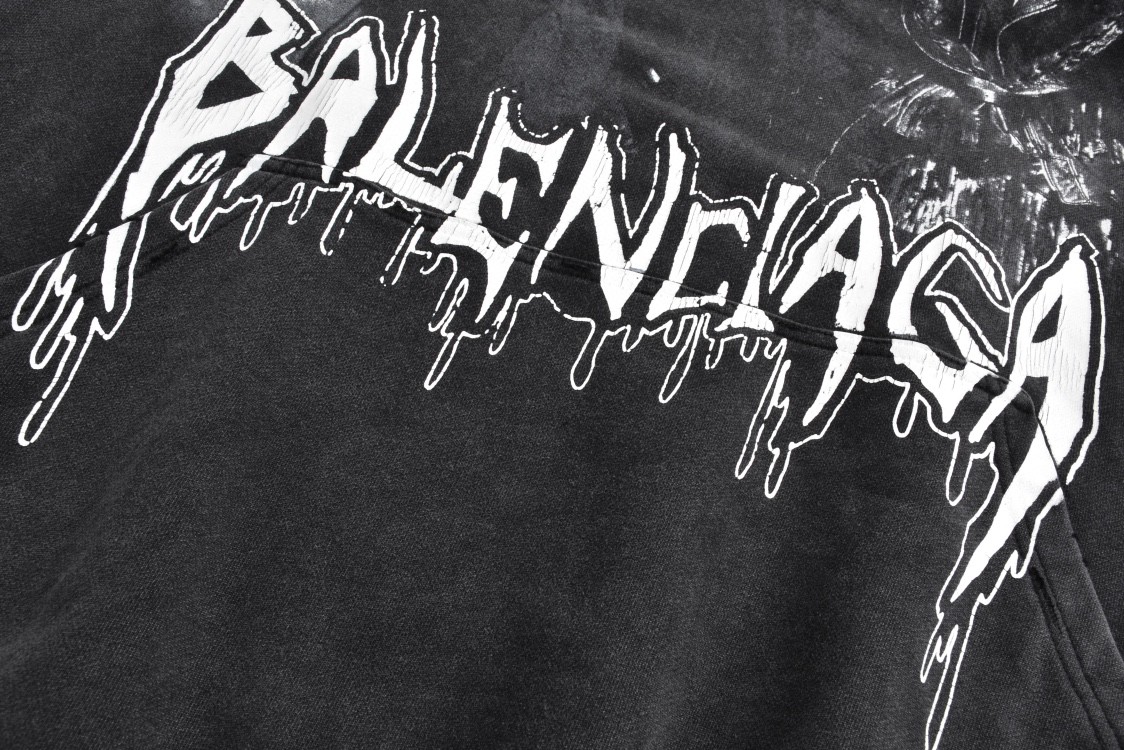 Balenciaga 巴黎世家 破洞乐队人像字母logo印花连帽卫衣 外套 长袖 秋冬 黑色