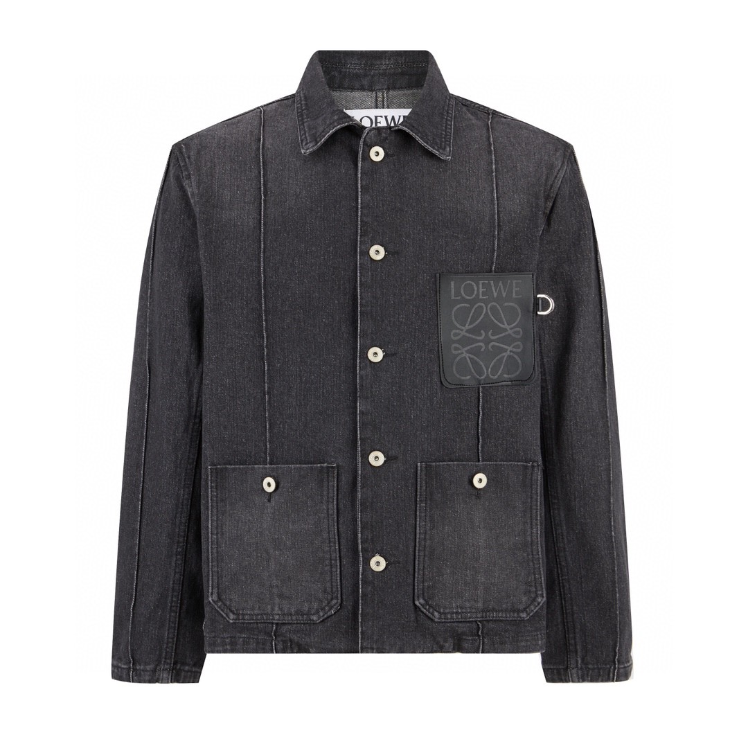 Loewe 罗意威 胸口皮口袋印花牛仔外套 衬衫 牛仔衣 长袖 秋冬 黑色 H526Y50W09-8946