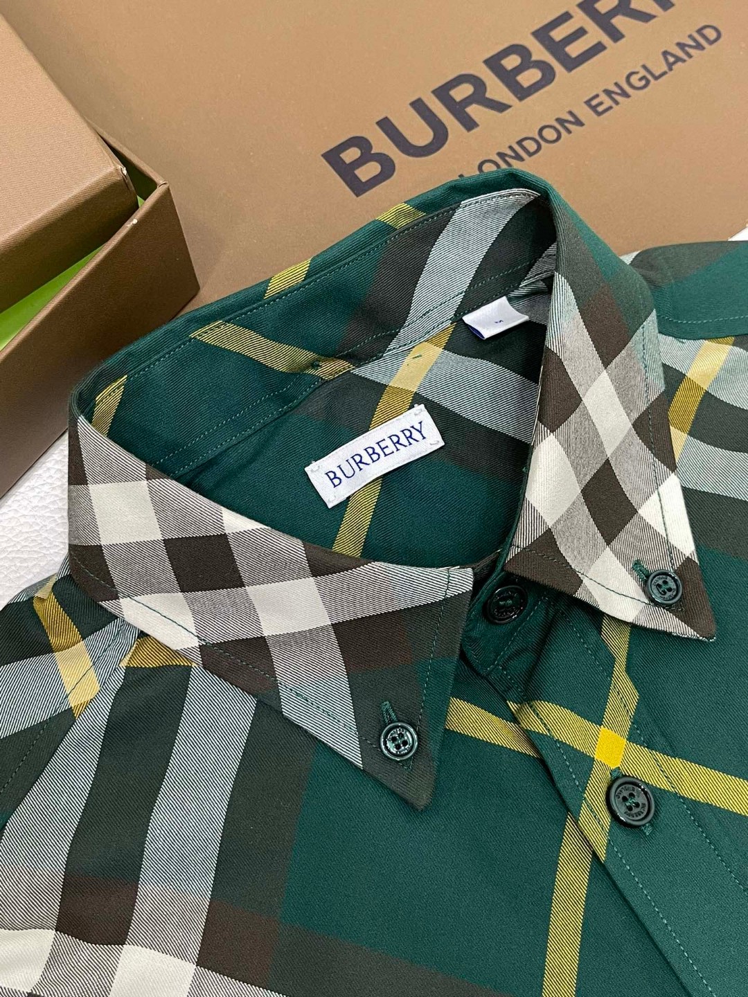 Burberry 巴宝莉 战马刺绣小标格纹单排扣衬衫 长袖 外套 卡其色 蓝色 绿色 80821941 80828861