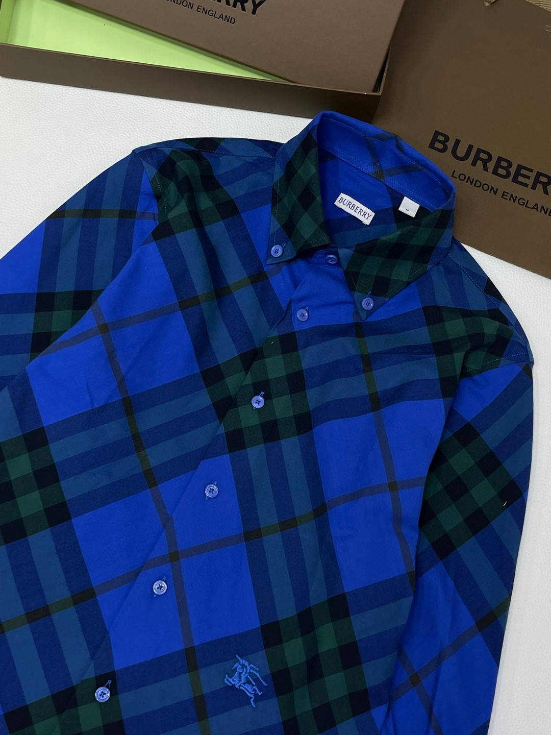 Burberry 巴宝莉 战马刺绣小标格纹单排扣衬衫 长袖 外套 卡其色 蓝色 绿色 80821941 80828861