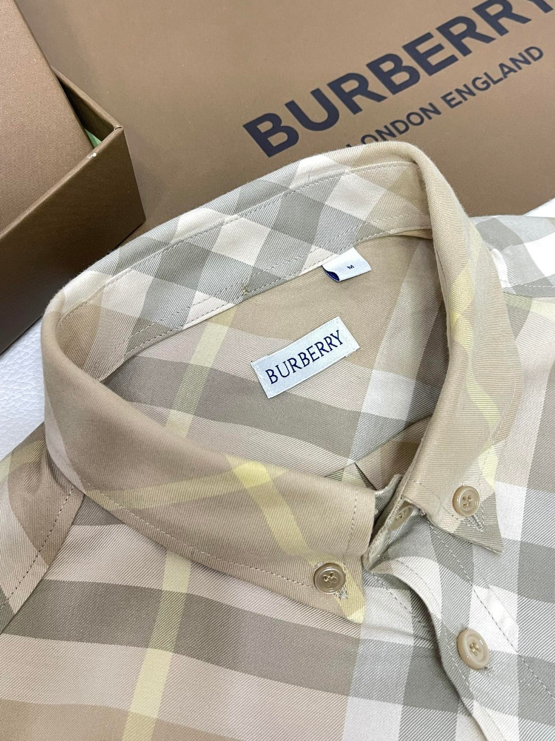 Burberry 巴宝莉 战马刺绣小标格纹单排扣衬衫 长袖 外套 卡其色 蓝色 绿色 80821941 80828861