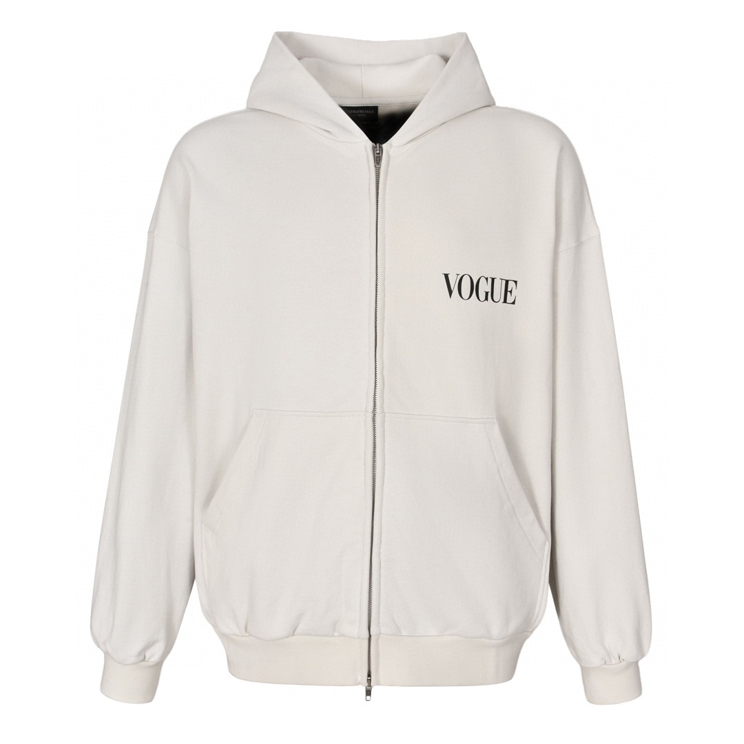 Balenciaga 巴黎世家 Vogue 联名 字母灯塔印花拉链连帽卫衣 外套 长袖 秋冬 白色 803264TRVP69081