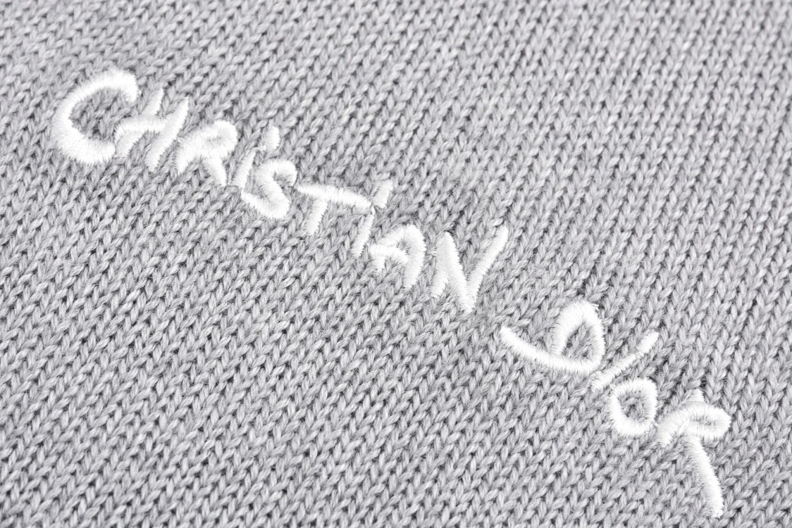 DIOR 迪奥 条纹字母Logo刺绣V领毛衣 针织衫 开衫 外套 长袖 灰色 443M204AT879-C880