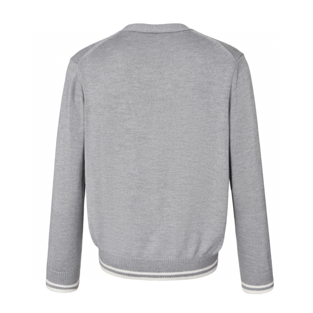 DIOR 迪奥 条纹字母Logo刺绣V领毛衣 针织衫 开衫 外套 长袖 灰色 443M204AT879-C880