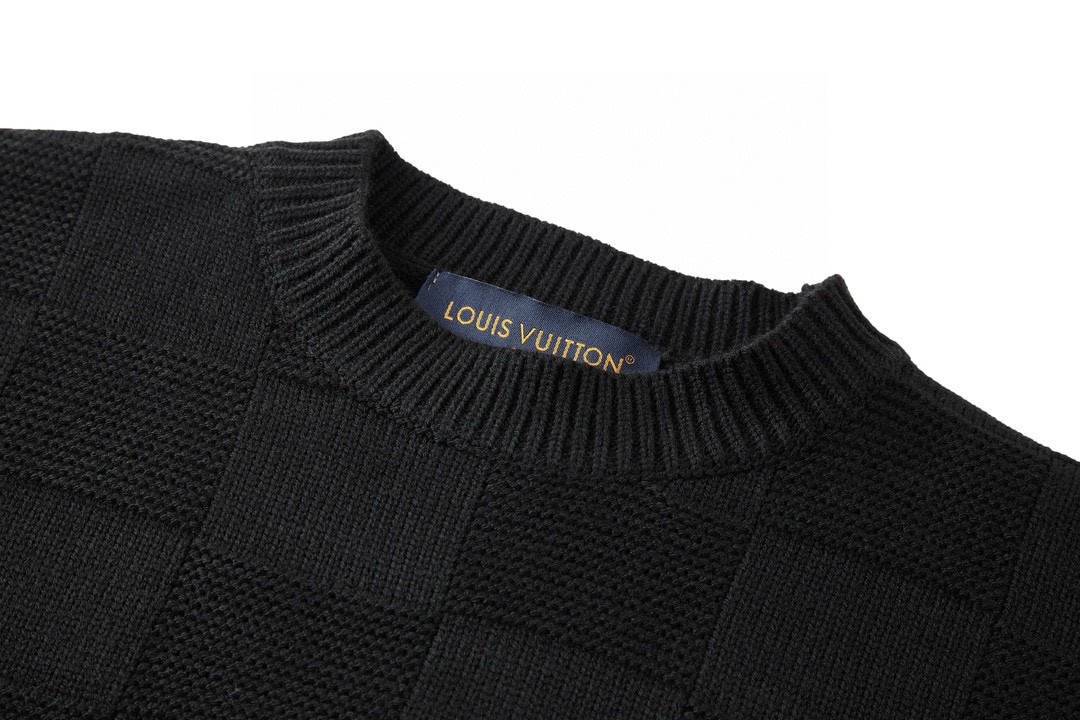 LOUIS VUITTON 路易威登 别针刺绣字母logo棋盘格毛衣 针织衫 长袖 秋冬款 黑色 1AA4MC