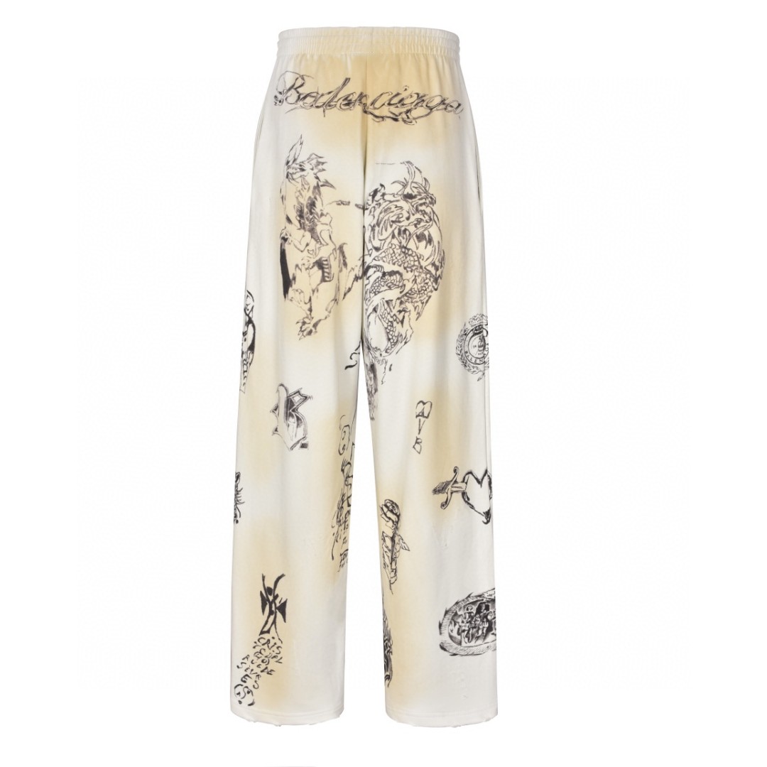 Balenciaga 巴黎世家 涂鸦印花图案运动裤 长裤 裤子 休闲裤 白色 787357TQVK13307