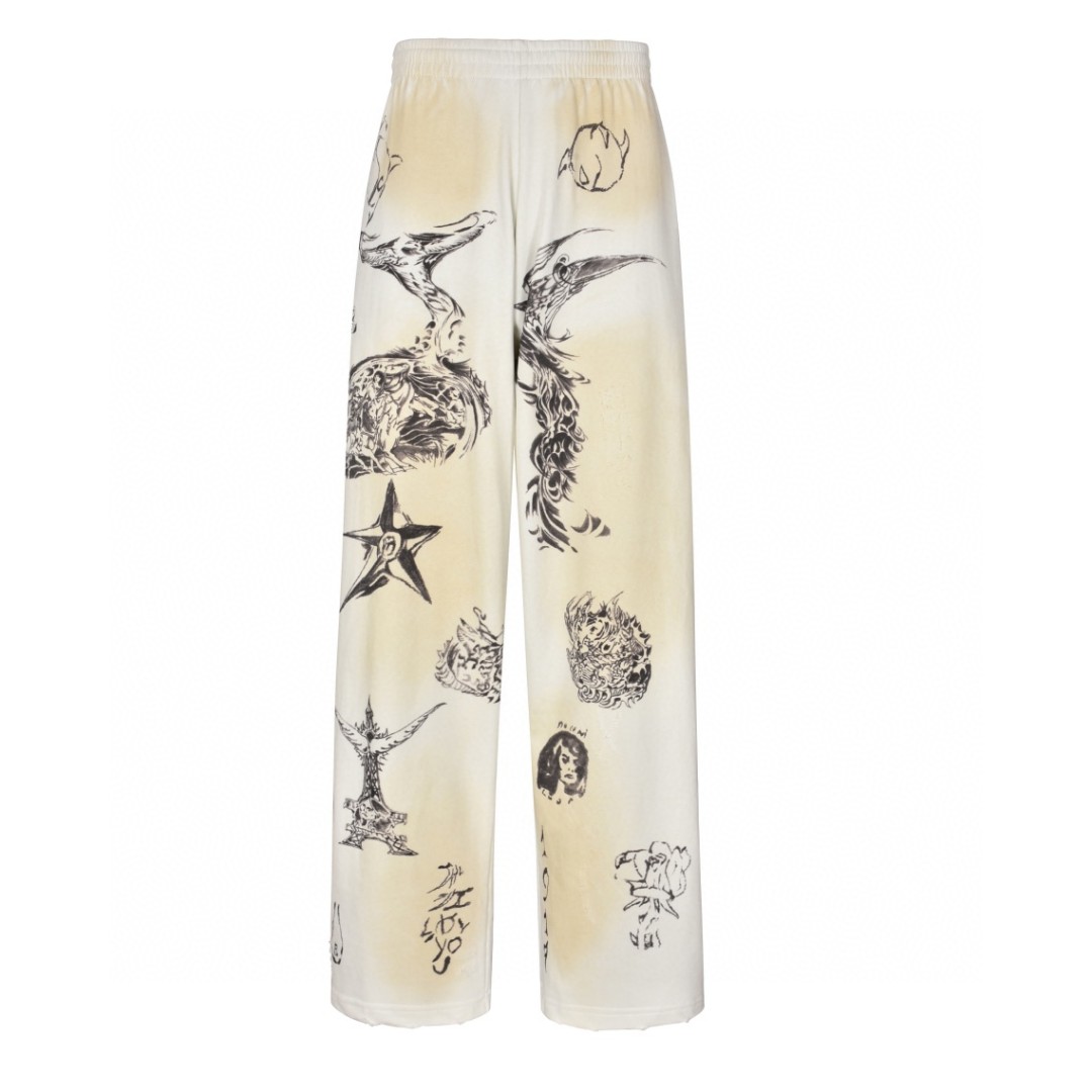 Balenciaga 巴黎世家 涂鸦印花图案运动裤 长裤 裤子 休闲裤 白色 787357TQVK13307