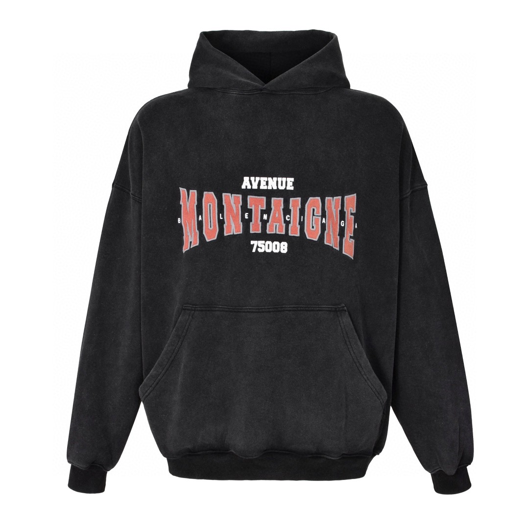 [Copy]Balenciaga 巴黎世家 红色刺绣字母logo连帽卫衣 外套 长袖 秋冬 黑色 803265TRVN21048