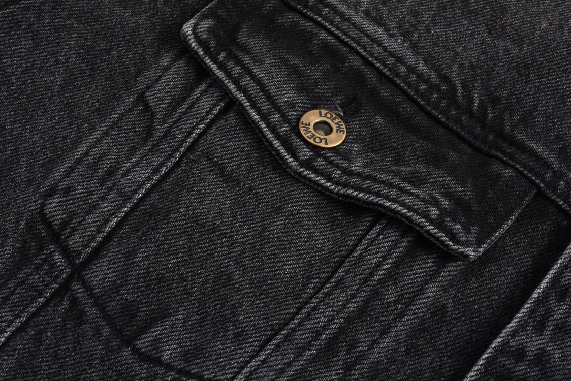 Loewe 罗意威 手臂刺绣logo牛仔外套 衬衫 牛仔衣 长袖 秋冬 黑色 H526Y50W26-1100
