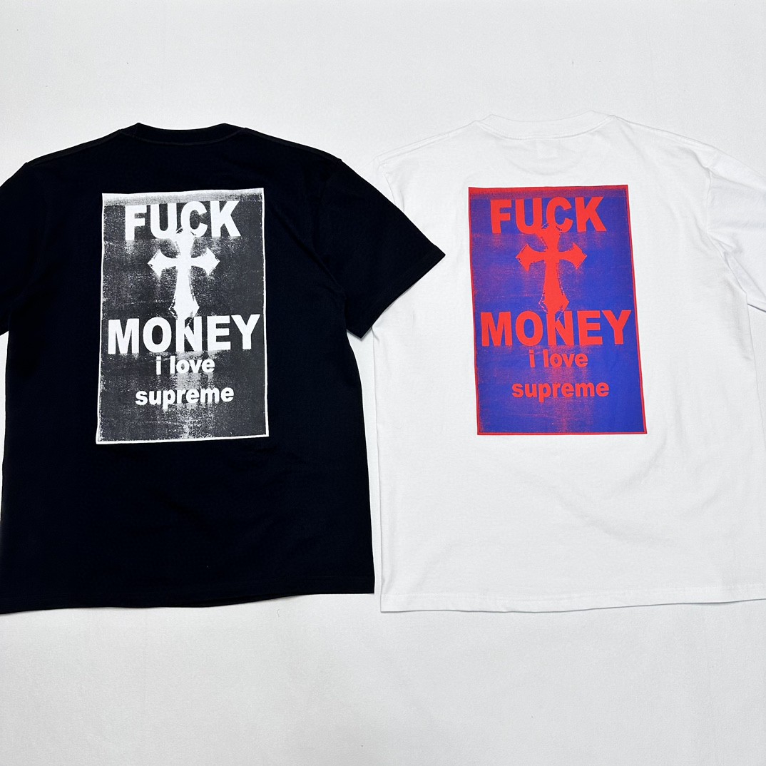 Supreme FW24 WEEK1 Money Tee 背面字母十字架印花短袖 T恤 黑色 白色 SUP-FW24-012