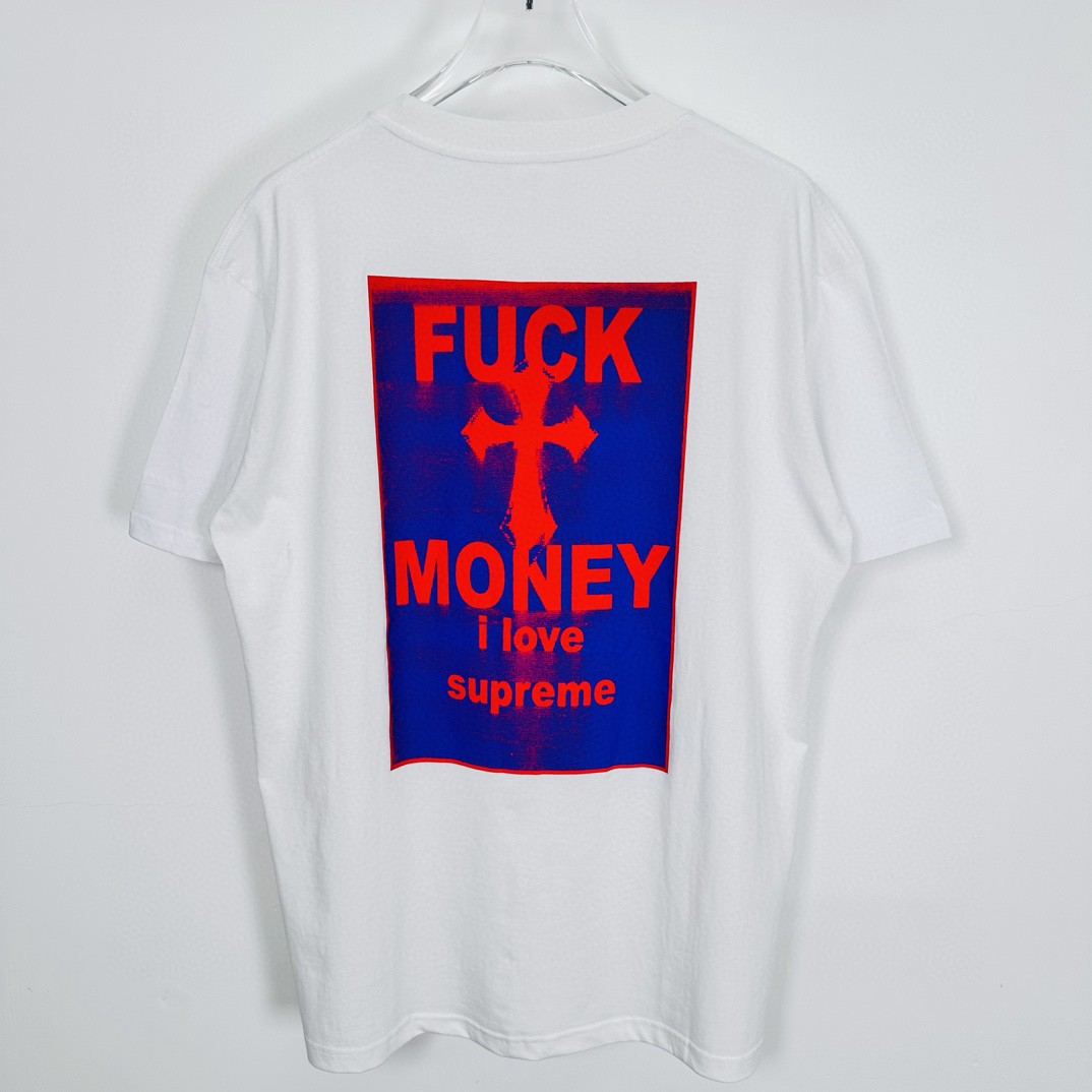Supreme FW24 WEEK1 Money Tee 背面字母十字架印花短袖 T恤 黑色 白色 SUP-FW24-012