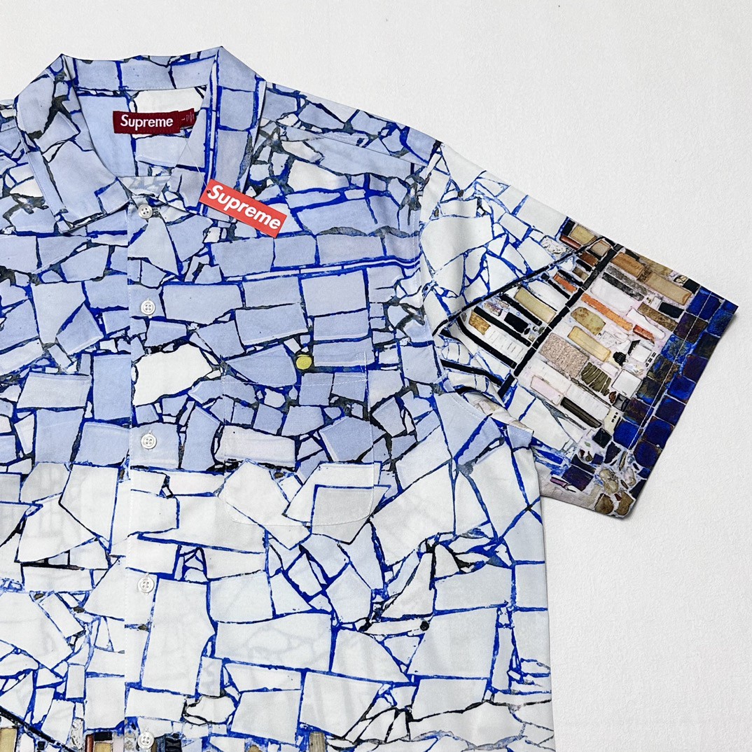 Supreme SS24 WEEK11 MOSAIC S/S SHIRT 马赛克图案logo纽扣短袖衬衫 SUP-SS24-175