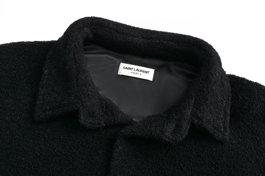 SAINT LAURENT 圣罗兰 羊毛毛呢大口袋衬衫外套 夹克 秋冬款 黑色 753168Y28RA1000