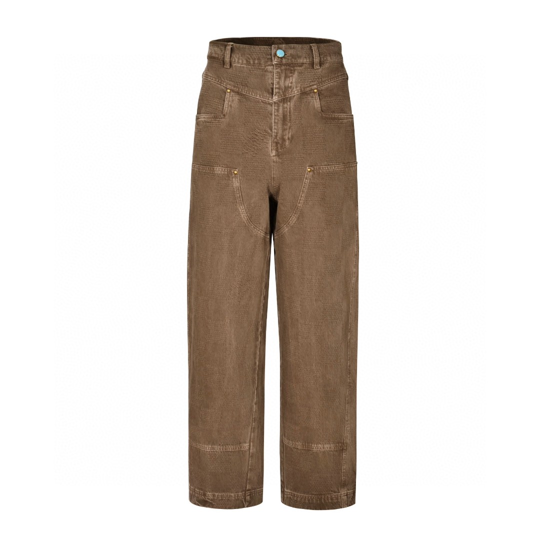 LOUIS VUITTON 路易威登 Timberland 棋盘格暗纹提花牛仔裤 休闲裤 裤子 长裤 棕色 1AFX42