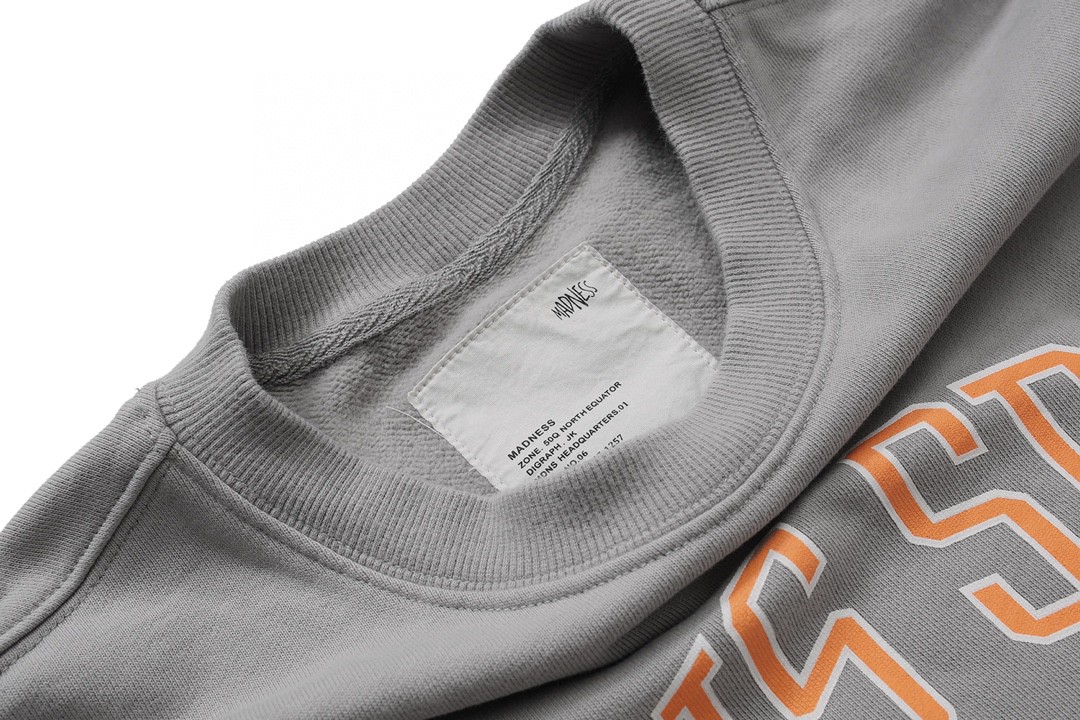 448#MADNESS 字母logo印花圆领卫衣 长袖 秋冬季 休闲 深灰色 浅灰色 