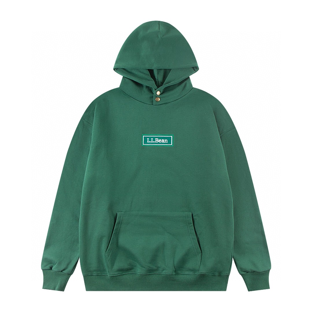 BEAMS 联名 L.L.Bean 刺绣字母logo连帽卫衣 长袖 秋冬季 休闲 绿色 白色