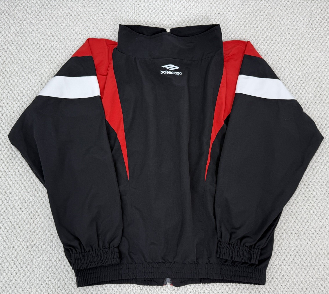 Balenciaga 巴黎世家 拼色字母logo印花立领拉链冲锋衣 外套 长袖 秋冬 黑蓝色 黑红色 790756TMO101000