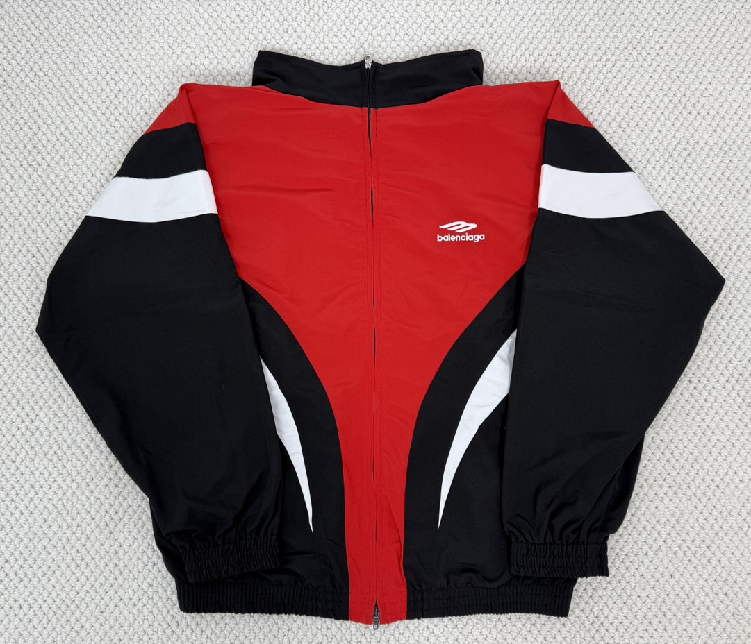 Balenciaga 巴黎世家 拼色字母logo印花立领拉链冲锋衣 外套 长袖 秋冬 黑蓝色 黑红色 790756TMO101000