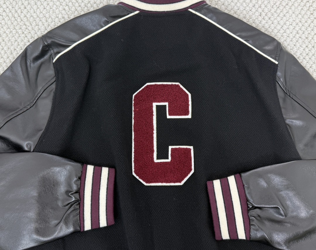 CELINE 赛琳 拼皮毛呢单排扣棒球服 夹克 外套 长袖 黑色 2V29T896C-14BU