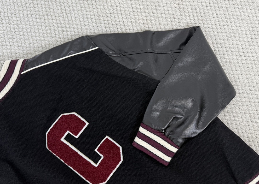 CELINE 赛琳 拼皮毛呢单排扣棒球服 夹克 外套 长袖 黑色 2V29T896C-14BU